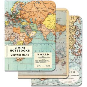 Cavallini Mini Notebooks Vintage Maps 4 x 5, 3 Mini Notebooks