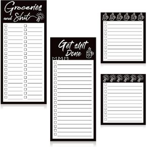4 Pieces Magnetic Grocery List Pads Magnet To-Do List Notepads Magnetic Refrigerator Memo Pad Funny Shopping List Reminders Tear Off Grocery Notepad, 2 Sizes (Classic Style)