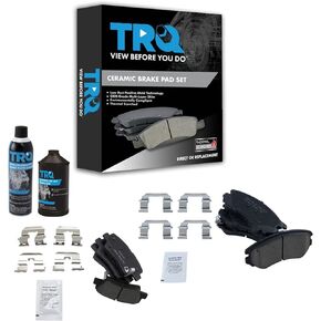 TRQ Ceramic Brake Pad Front & Rear Kit w/Fluids Compatible with Soul Elantra Sonata Tiburon