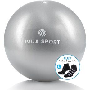 Imua Sport Barre Ball with Grippy Socks (L) - 9-inch Small Exercise Ball for Barre, Yoga, Pilates and More with a Pair of Grippy Socks (Large) - Workout Guide Included