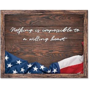 Farmhouse Rustic American National Flag Wall Art Modern Embossing Plate Patriotic Pride Motivational Framed Artwork for Living Room Office Bedroom Wall Decor - 12''x16''