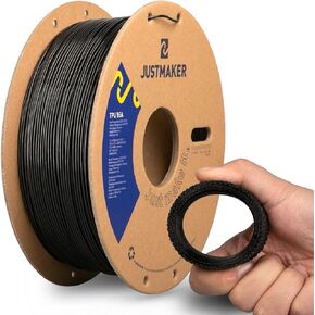 JUSTMAKER TPU 95A 3D Printer Filament, Suitable Resilience, Upgrade Cardboard Spool, 1kg, Dimensional Accuracy +/-0.05mm, 1.75mm, Black