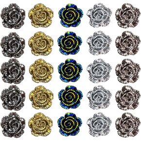 VIAILI SYMIE 60pcs 18mm Flatback Undrilled Transparent Rose Flower Cabochons with Gold Foil No Holes Resin Flat Back for Scrapbooking DIY Crafts Making