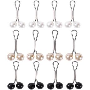 12pcs Multicolor Headscarf Pearl Pins Clips U Shape Hijab Scarf Lady Muslim Scarf Shawl Clips Scarf Brooches Pin Jewelry Accessories(White and Gold and Black)