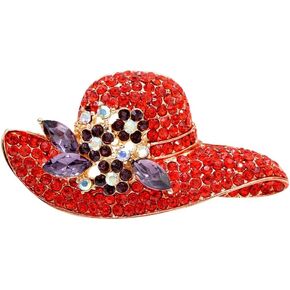 Red Rhinestone Hat Brooch Pin for Women Lapel Pins Elegant Dress Boutonniere Corsage Suit Tie Accessories Wedding Party Brooches Christmas Birthday Jewelry Gift for Lady Girls Bff Ceremony Banquet