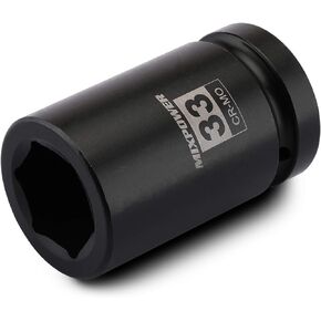 MIXPOWER 1 Inch Drive Deep Impact Socket, CR-MO, 33mm, 6 Point, Radius Corner Design, Chamfered Opening, Axle Nut Impact Grade Socket for Easy Removal