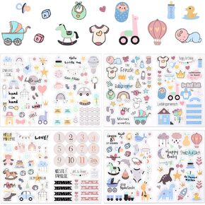 4 Sheets Scrapbook Stickers, Various Patterns Baby Scrapbook Stickers Toddler Stickers for Scrapbooking Baby Girl Boy Stickers Pregnancy Stickers Newborn Baby Shower Stickers Baby Scrapbook Supplies