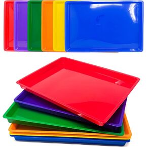 6 Plastic Paper Trays - Flat Stackable Art and Classroom Supply Organizer for Kids - Multi-Color Durable Educational Craft Trays, Sturdy and Safe
