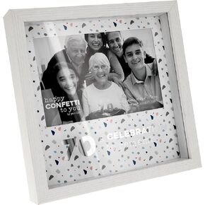 Pavilion - 70 A Celebration to Remember - 7.5" Square Shadow Box 4" x 6" Picture Frame Photograph Memory Holder 70th Birthday Party Decoration Novelty Neutral Modern Home Decor Gift Milestone Present