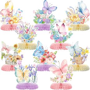 10Pcs Butterfly Party Decorations,Spring Pink Purple Butterfly Flowers Centerpieces 3D Table Honeycomb Toppers Butterfly Theme Birthday Party Decor for Girls Baby Shower Party Photo Prop Supplies