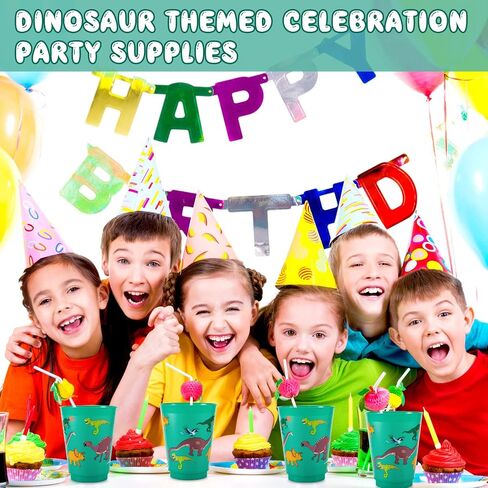 Tessco 24 Pcs Dinosaur Reusable Plastic Cups 16 oz Dinosaur Plastic Tumbler Cups Dinosaur Birthday Party Supplies Dinosaur Party Favors for Kids Dinosaur Birthday Halloween Party Decoration in Saudi Arabia