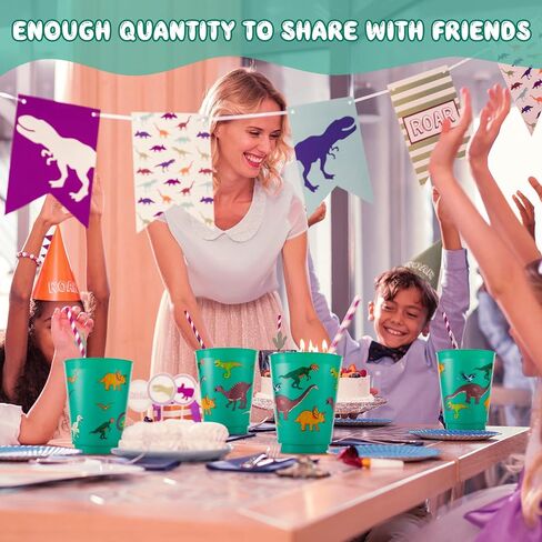 Tessco 24 Pcs Dinosaur Reusable Plastic Cups 16 oz Dinosaur Plastic Tumbler Cups Dinosaur Birthday Party Supplies Dinosaur Party Favors for Kids Dinosaur Birthday Halloween Party Decoration in Saudi Arabia