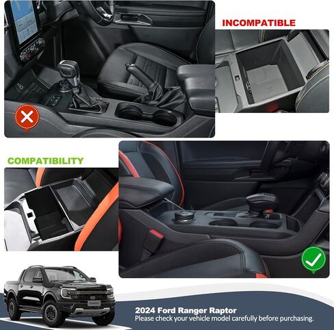 For 2024 Ford Ranger Center Console Organizer, for 2024 Ford Ranger Raptor Armrest Storage Box Insert Holder, Ranger&Ranger Raptor 2024 Storage Box (Electric handbrake Version) in Saudi Arabia