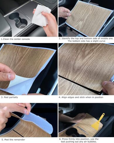 sevented Tesla Model 3 Model Y 2021 Center Console Wrap Kit Carbon Fiber Console Cover Interior Decoration Wrap Kit for Tesla Accessories (Wood Grain) in Saudi Arabia