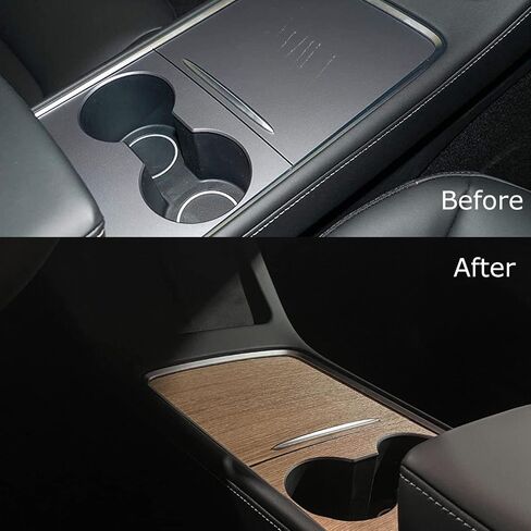 sevented Tesla Model 3 Model Y 2021 Center Console Wrap Kit Carbon Fiber Console Cover Interior Decoration Wrap Kit for Tesla Accessories (Wood Grain) in Saudi Arabia