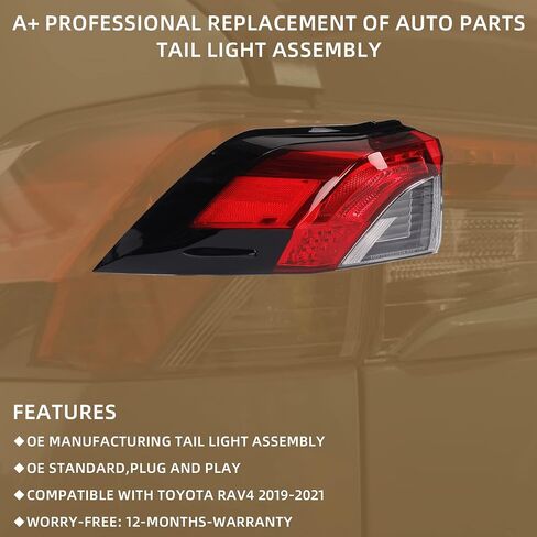 ضوء الذيل الخارجي للجانب الأيسر من Dasbecan مع سرج سلكي متوافق مع Toyota RAV4 2019 2020 2021 استبدال 81550-0R090 TO2805148 مصباح الفرامل الخلفي (بدون لمبة بالداخل) in Kuwait