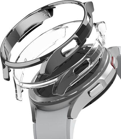 حافظة Ringke الرفيعة [عبوتين] متوافقة مع ساعة Galaxy Watch 4 Classic 46mm، Watch 4 Bezel [الإطار فقط] غطاء رفيع صلب من البولي كربونات - شفاف وكروم in Saudi Arabia