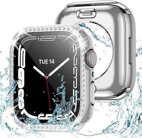 2 in 1 Bling Waterproof Case for Apple watch Series SE 6 5 4 40mm, 360 Protective PC Cover Front & Back Bumper with Tempered Glass Screen Protector, Crystal Diamond iWatch Cases for Women, 40mm Black in Saudi Arabia