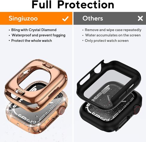 حافظة مقاومة للماء 2 في 1 لساعة Apple Watch Series 8 7 مقاس 41 ملم، غطاء حماية 360 درجة من البولي كربونات الأمامي والخلفي مع واقي شاشة من الزجاج المقوى، حافظات iWatch من الكريستال الماسي للنساء، ضوء النجوم 41 ملم in Saudi Arabia