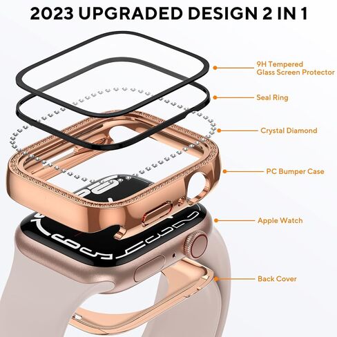 حافظة مقاومة للماء 2 في 1 لساعة Apple Watch Series 8 7 مقاس 41 ملم، غطاء حماية 360 درجة من البولي كربونات الأمامي والخلفي مع واقي شاشة من الزجاج المقوى، حافظات iWatch من الكريستال الماسي للنساء، ضوء النجوم 41 ملم in Saudi Arabia