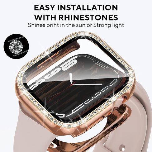 حافظة مقاومة للماء 2 في 1 لساعة Apple Watch Series 8 7 مقاس 41 ملم، غطاء حماية 360 درجة من البولي كربونات الأمامي والخلفي مع واقي شاشة من الزجاج المقوى، حافظات iWatch من الكريستال الماسي للنساء، ضوء النجوم 41 ملم in Saudi Arabia