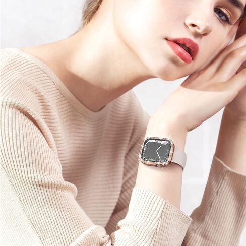 حافظة مقاومة للماء 2 في 1 لساعة Apple Watch Series 8 7 مقاس 41 ملم، غطاء حماية 360 درجة من البولي كربونات الأمامي والخلفي مع واقي شاشة من الزجاج المقوى، حافظات iWatch من الكريستال الماسي للنساء، ضوء النجوم 41 ملم in Saudi Arabia