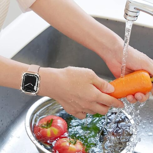 حافظة مقاومة للماء 2 في 1 لساعة Apple Watch Series 8 7 مقاس 41 ملم، غطاء حماية 360 درجة من البولي كربونات الأمامي والخلفي مع واقي شاشة من الزجاج المقوى، حافظات iWatch من الكريستال الماسي للنساء، ضوء النجوم 41 ملم in Saudi Arabia