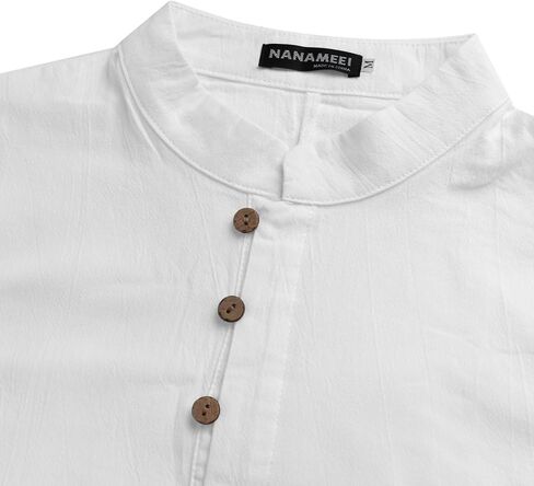 NANAMEEI Men's Linen Kaftan Thobe Long Sleeve Robe Button Down Casual Muslim Clothes With Pocket in Kuwait