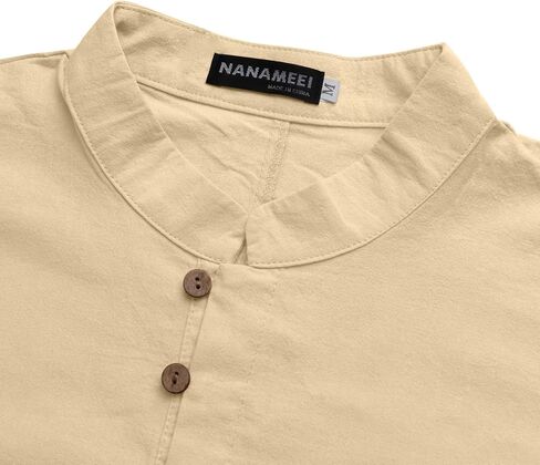 NANAMEEI Men's Linen Kaftan Thobe Long Sleeve Robe Button Down Casual Muslim Clothes With Pocket in Saudi Arabia