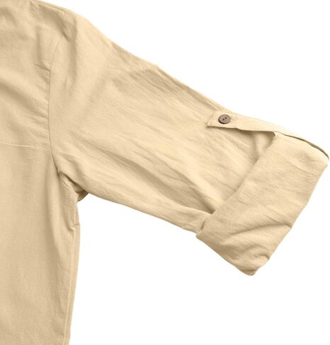 NANAMEEI Men's Linen Kaftan Thobe Long Sleeve Robe Button Down Casual Muslim Clothes With Pocket in Saudi Arabia