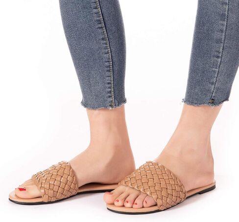 Mtzyoa Women Flat Sandals Braided Leather Nude Summer Dressy Fashion Evening Party Wedding Sandals in Saudi Arabia