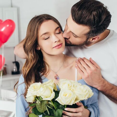 هدايا قلادات على شكل قلب وردي من Iefil للنساء - قلادة من الفضة الإسترلينية 925 على شكل قلب مزدوج، هدايا عيد ميلاد الذكرى السنوية للنساء، هدايا عيد الحب، هدايا مجوهرات للأم والزوجة والصديقة in Kuwait