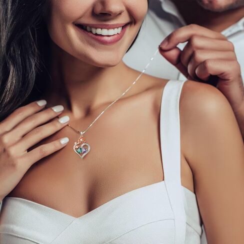 هدايا قلادات على شكل قلب وردي من Iefil للنساء - قلادة من الفضة الإسترلينية 925 على شكل قلب مزدوج، هدايا عيد ميلاد الذكرى السنوية للنساء، هدايا عيد الحب، هدايا مجوهرات للأم والزوجة والصديقة in Kuwait