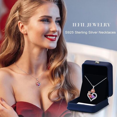 هدايا قلادات على شكل قلب وردي من Iefil للنساء - قلادة من الفضة الإسترلينية 925 على شكل قلب مزدوج، هدايا عيد ميلاد الذكرى السنوية للنساء، هدايا عيد الحب، هدايا مجوهرات للأم والزوجة والصديقة in Kuwait