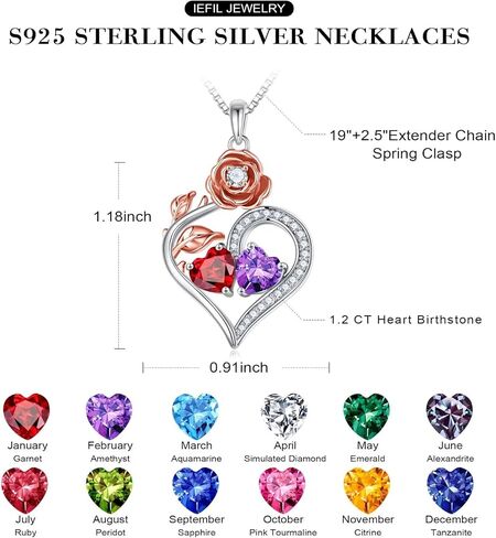 هدايا قلادات على شكل قلب وردي من Iefil للنساء - قلادة من الفضة الإسترلينية 925 على شكل قلب مزدوج، هدايا عيد ميلاد الذكرى السنوية للنساء، هدايا عيد الحب، هدايا مجوهرات للأم والزوجة والصديقة in Kuwait