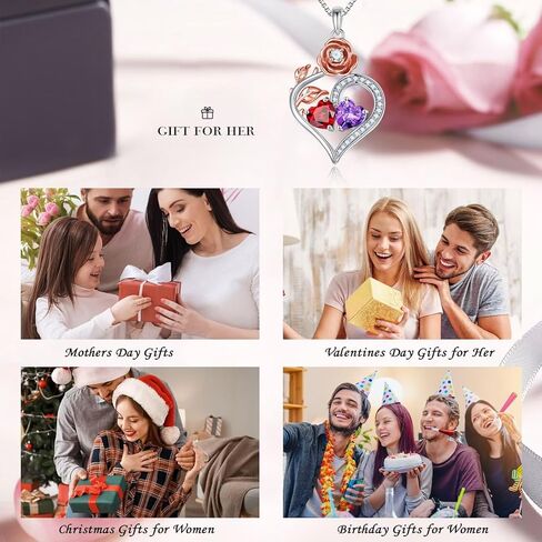 هدايا قلادات على شكل قلب وردي من Iefil للنساء - قلادة من الفضة الإسترلينية 925 على شكل قلب مزدوج، هدايا عيد ميلاد الذكرى السنوية للنساء، هدايا عيد الحب، هدايا مجوهرات للأم والزوجة والصديقة in Kuwait