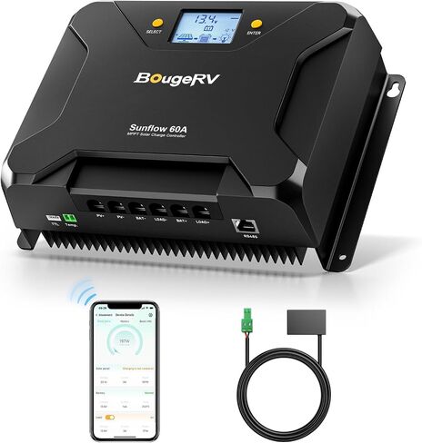 جهاز التحكم بالشحن بالطاقة الشمسية BougeRV Sunflow MPPT 40A، مع قطع منخفض لدرجة الحرارة، التحكم في التطبيق، شاشة LCD بإضاءة خلفية، منظم لوحة شمسية 40 أمبير 12 فولت/24 فولت لـ LiFePO4، SLD، Gel، FLD، بطارية AGM، RV، Marine، مطورة in Saudi Arabia