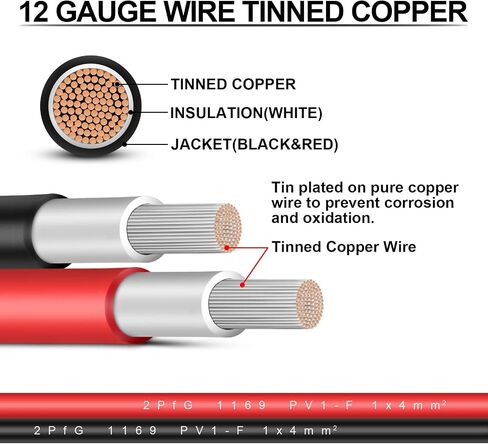 iGreely 1 Pair 6 Feet Black + 6 Feet Red 10AWG(6mm²) Solar Panel Extension Cable Wire with Female and Male Connectors in Saudi Arabia