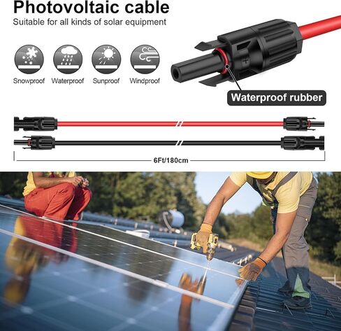 iGreely 1 Pair 6 Feet Black + 6 Feet Red 10AWG(6mm²) Solar Panel Extension Cable Wire with Female and Male Connectors in Saudi Arabia