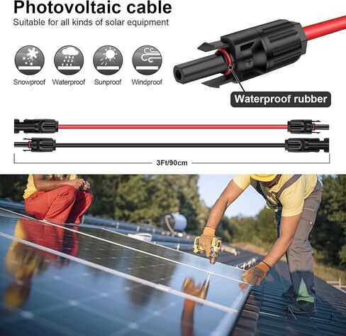 iGreely 1 Pair 6 Feet Black + 6 Feet Red 10AWG(6mm²) Solar Panel Extension Cable Wire with Female and Male Connectors in Saudi Arabia