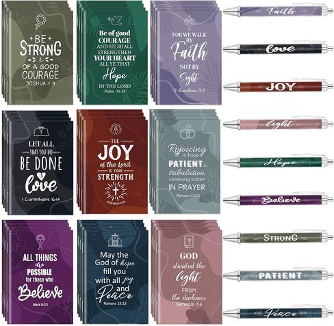 Gueevin 72 Pcs Christian Bible Verse Notepads Motivational Pens Set Religious Prayer Journal Mini Pocket Notebooks Faith Love Joy Ballpoint Pens Christian Gifts for Church School in Saudi Arabia