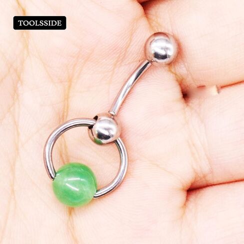 Vertical Hood Piercing Jewelry for Women with Calming Stone Chinese Jade - Belly Button Ring, Vch Jewelry Hood, Stainless Steel Belly Button Rings, Vch Piercing Jewelry 14g, Belly Button Piercing in Kuwait