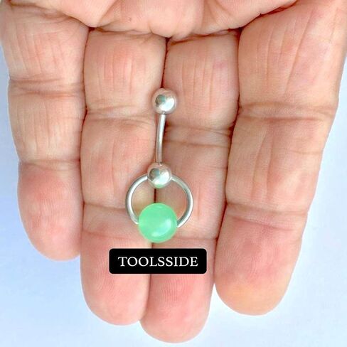 Vertical Hood Piercing Jewelry for Women with Calming Stone Chinese Jade - Belly Button Ring, Vch Jewelry Hood, Stainless Steel Belly Button Rings, Vch Piercing Jewelry 14g, Belly Button Piercing in Kuwait