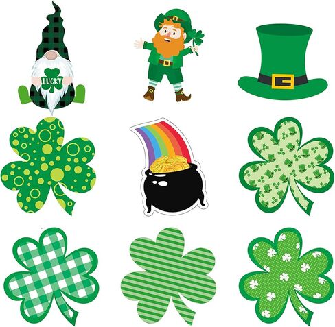 Zonon 40 Pieces St. Patrick's Day Cut-Outs Bulletin Board Decorations Irish Paper Cut-Outs with 80 Glue Point Gnome Leprechaun Shamrock Cut Outs for St. Patrick's Day Classroom Party, 10 Designs in Saudi Arabia