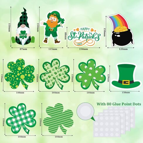Zonon 40 Pieces St. Patrick's Day Cut-Outs Bulletin Board Decorations Irish Paper Cut-Outs with 80 Glue Point Gnome Leprechaun Shamrock Cut Outs for St. Patrick's Day Classroom Party, 10 Designs in Saudi Arabia