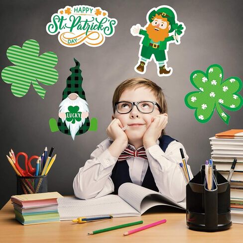 Zonon 40 Pieces St. Patrick's Day Cut-Outs Bulletin Board Decorations Irish Paper Cut-Outs with 80 Glue Point Gnome Leprechaun Shamrock Cut Outs for St. Patrick's Day Classroom Party, 10 Designs in Saudi Arabia