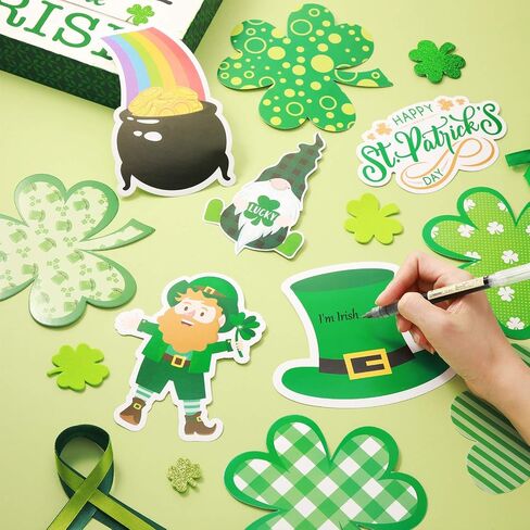 Zonon 40 Pieces St. Patrick's Day Cut-Outs Bulletin Board Decorations Irish Paper Cut-Outs with 80 Glue Point Gnome Leprechaun Shamrock Cut Outs for St. Patrick's Day Classroom Party, 10 Designs in Saudi Arabia