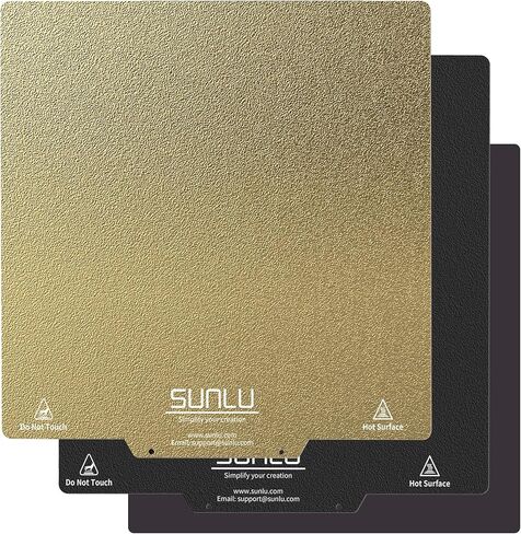 سرير طابعة SUNLU ثلاثي الأبعاد، سطح مزخرف ببنية مغناطيسية PEI، ورقة PEI ذهبية بلوري للطابعات ثلاثية الأبعاد، 9.25 × 9.25 بوصة (235 × 235 مم)، قطعتان من ورقة PEI (أسود + ذهبي) + ورقة ملصق قاعدة قطعة واحدة in Kuwait