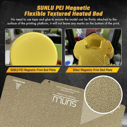 SUNLU 3D Printer Bed,PEI Magnetic Build Textured Surface, Gold Frosted PEI Sheet for 3D Printers, 9.25x9.25inchs (235x235mm), 2 PCS PEI Sheet（Black+Gold）+1 PC Base Sticker Sheet in Saudi Arabia