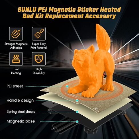 SUNLU 3D Printer Bed,PEI Magnetic Build Textured Surface, Gold Frosted PEI Sheet for 3D Printers, 9.25x9.25inchs (235x235mm), 2 PCS PEI Sheet（Black+Gold）+1 PC Base Sticker Sheet in Saudi Arabia